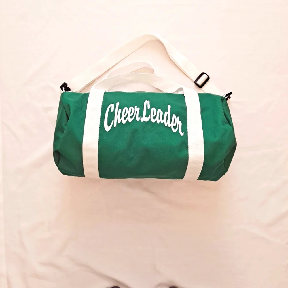 Green and White Cheerleader Canvas Barrel Duffle Gym Bag